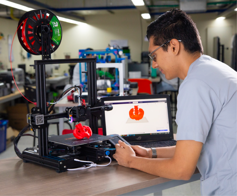 Joven en laboratorios de impresión 3d